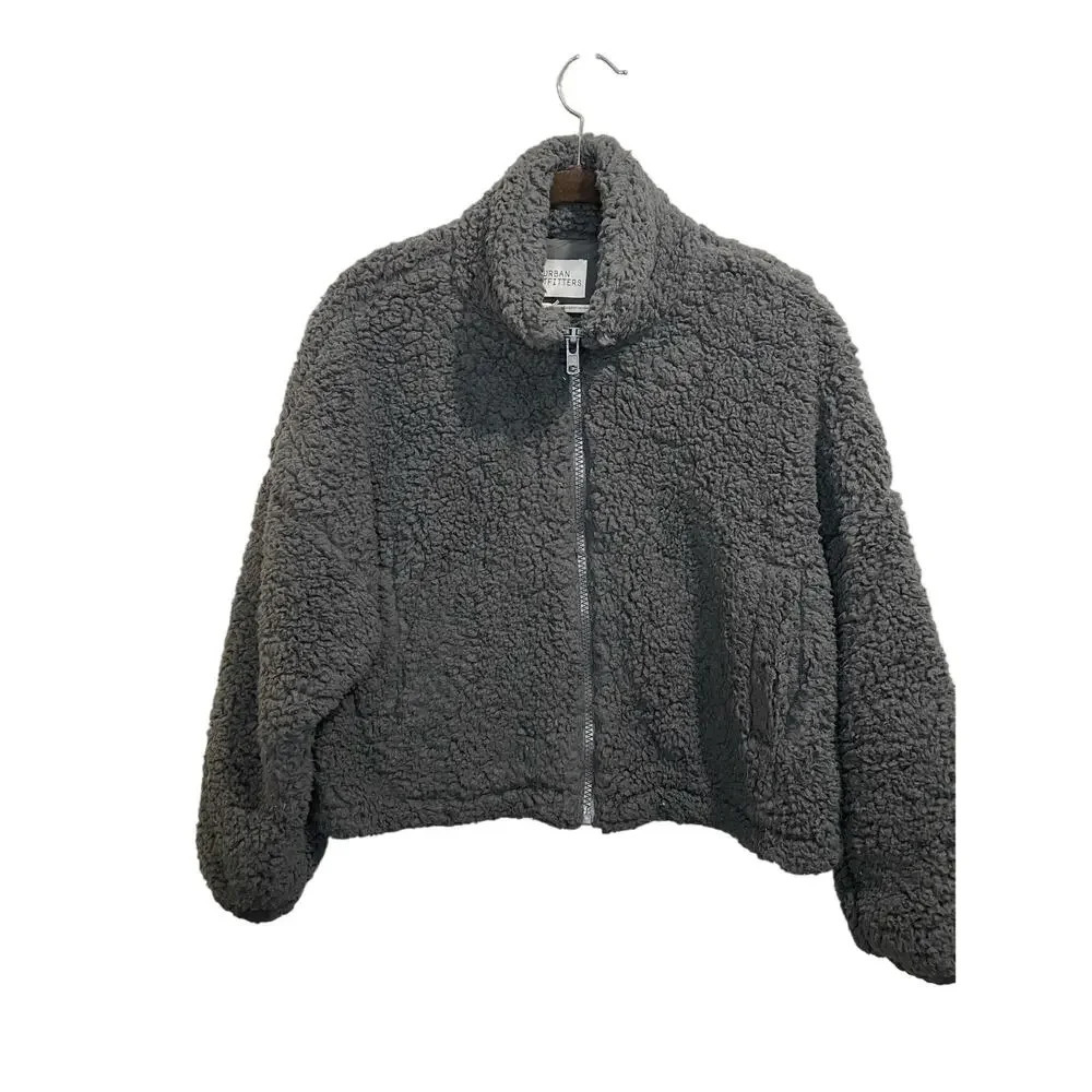 Urban Outfitters Gray Sherpa Full Zip Fleece Jacket